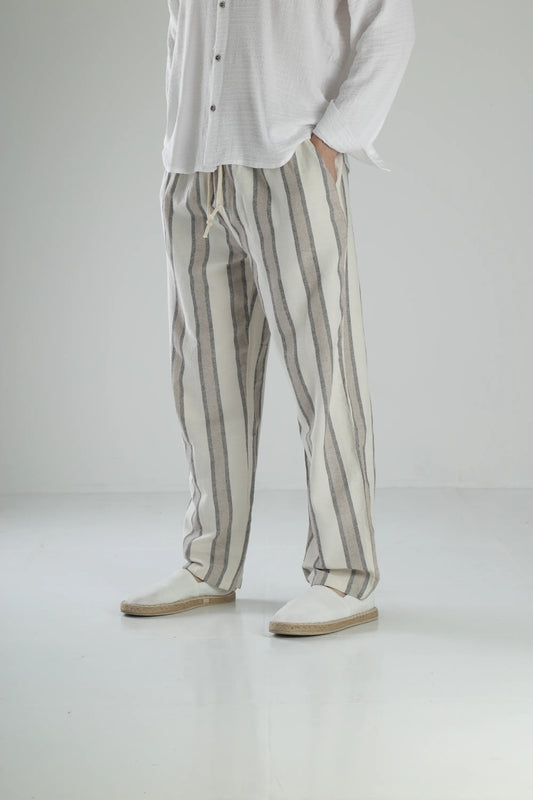 Boheme Striped Linen Baggy Pants - Black