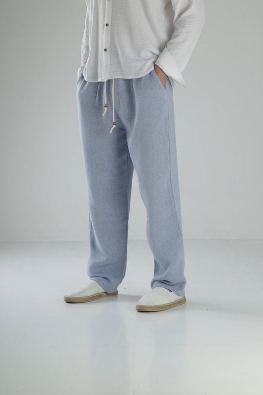 Peskun Linen Baggy Pants - Blue