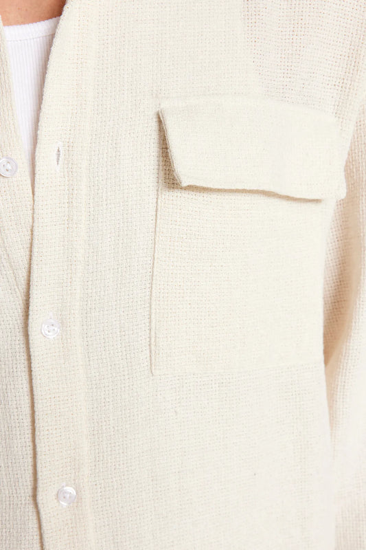 Oversize Linen Texture Ecru Jacket Shirt - Double Pocket