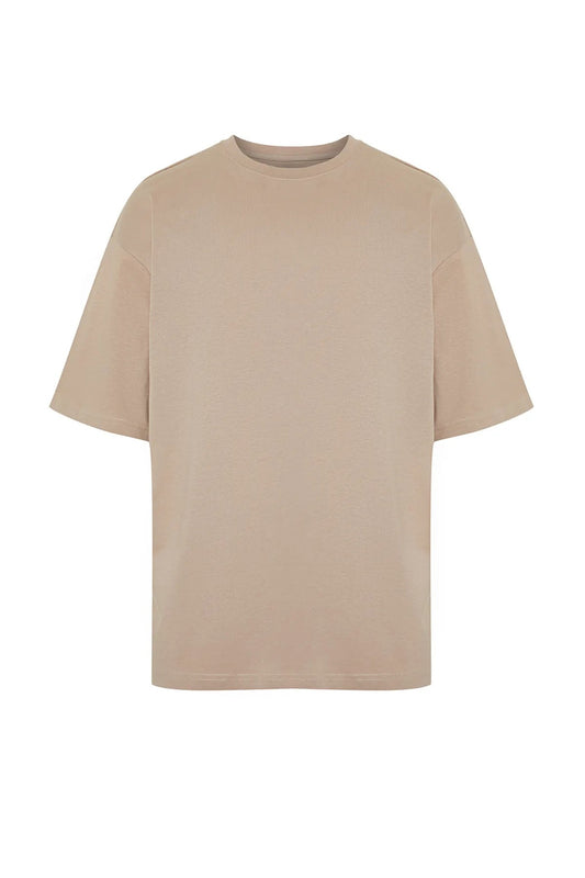 Oversize Mink Colored Cotton T-Shirt