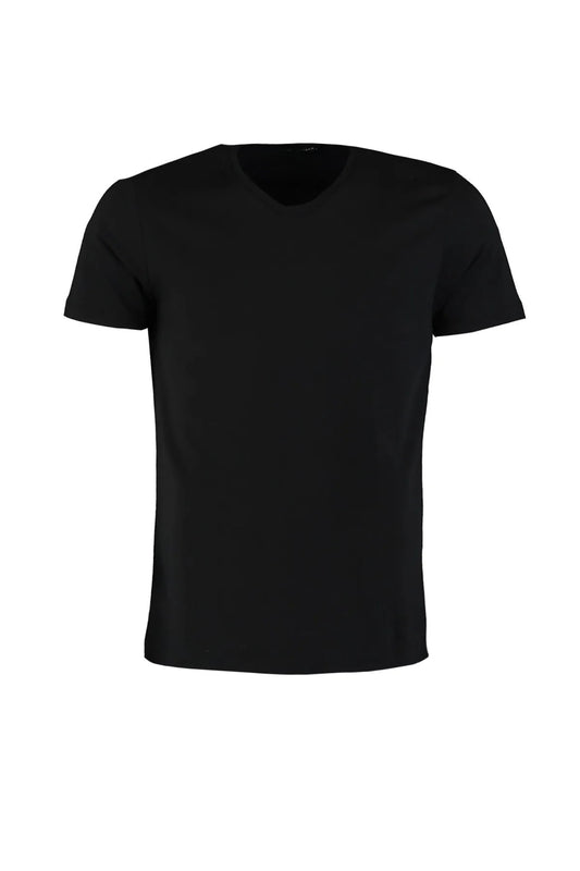 Black V-Neck Slim Fit Basic T-Shirt - 100% Cotton, Short Sleeve