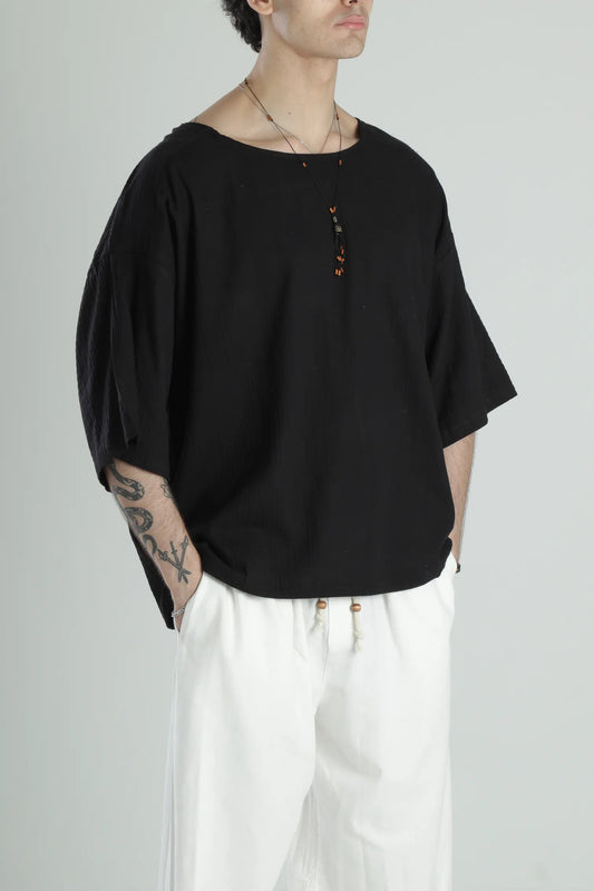 Boho Harem Muslin T-Shirt - Black