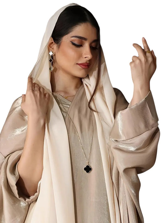 Glossy Satin-Effect Batwing Sleeve Abaya