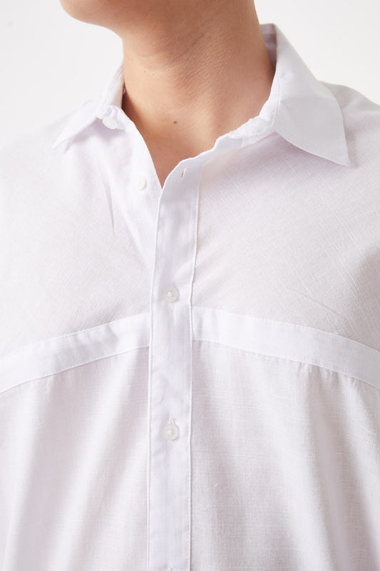 Front and Back Stitch Detail Oversize Cotton Shirt - White