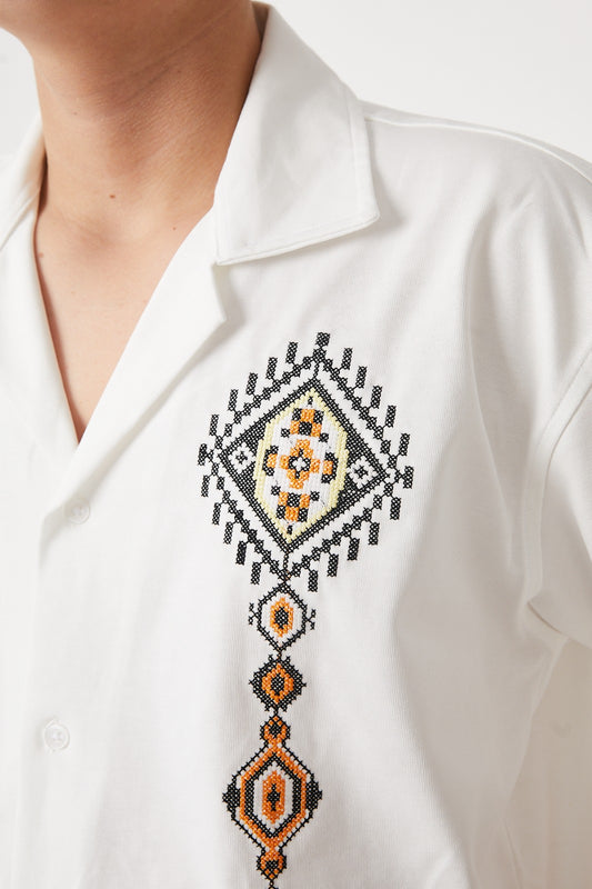 Apache Collar, Embroidered Detail, Supreme Shirt - White