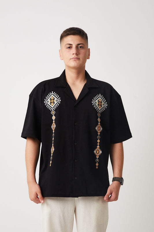 Apache Collar, Embroidered Detail, Supreme Shirt - Black