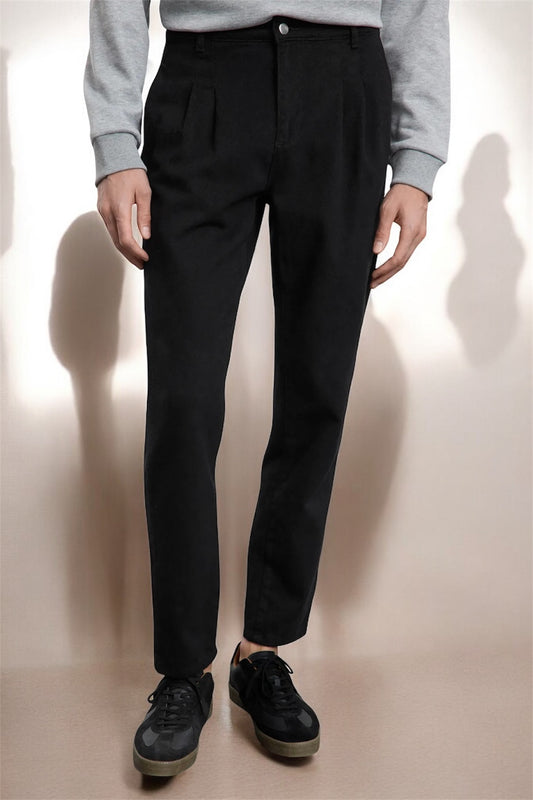 Black Stitched Balloon Fit Gabardine Trousers