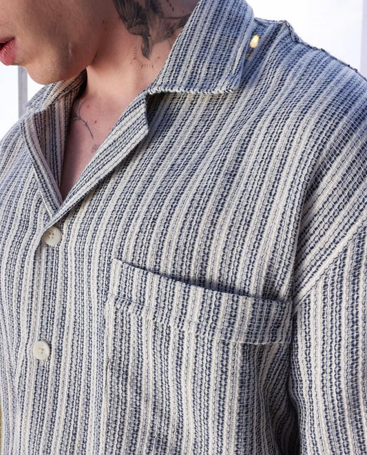 Apache Collar Shirt-Shorts Set-Indigo