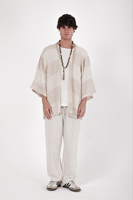 NOPE Buldan Kimono with Straw Detail - Beige