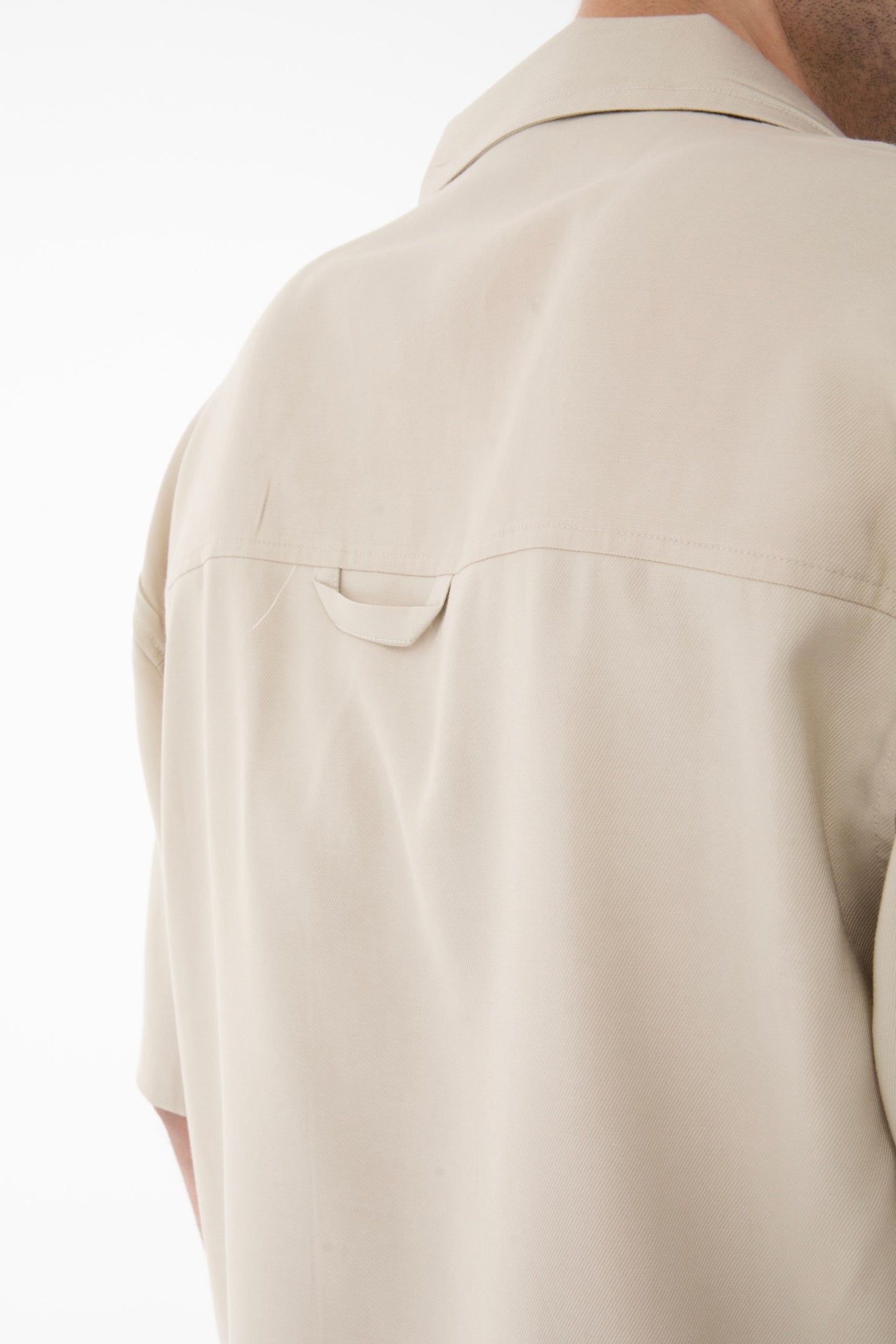 Short Sleeve Shirt Zippered Pants Set-Beige
