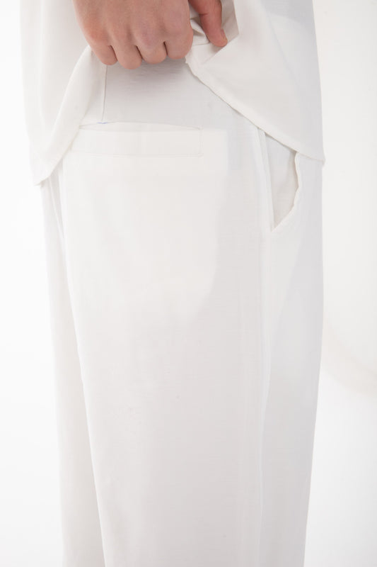 Short Sleeve Shirt Zippered Pants Set-White