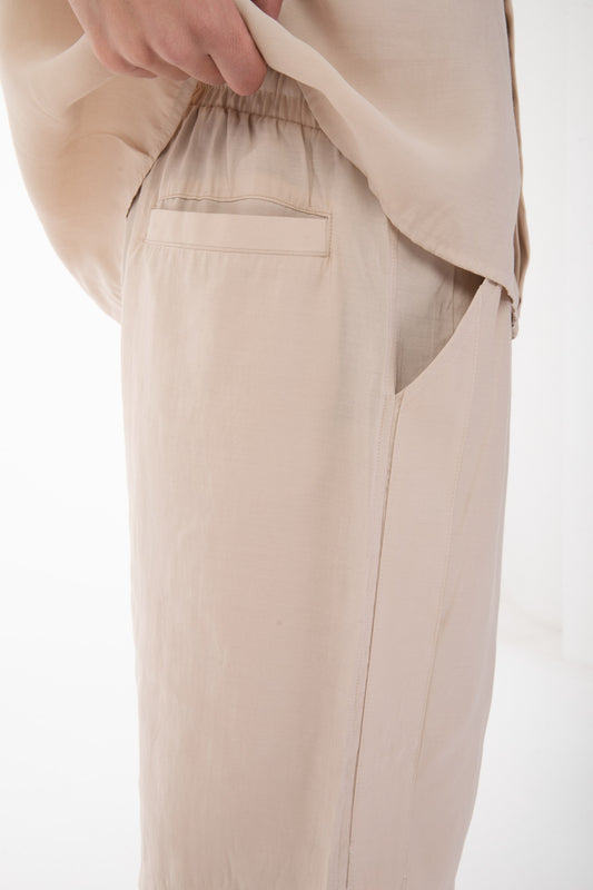 Stand Collar Modal Co-ord Set with Shirt and Shorts Details-Beige