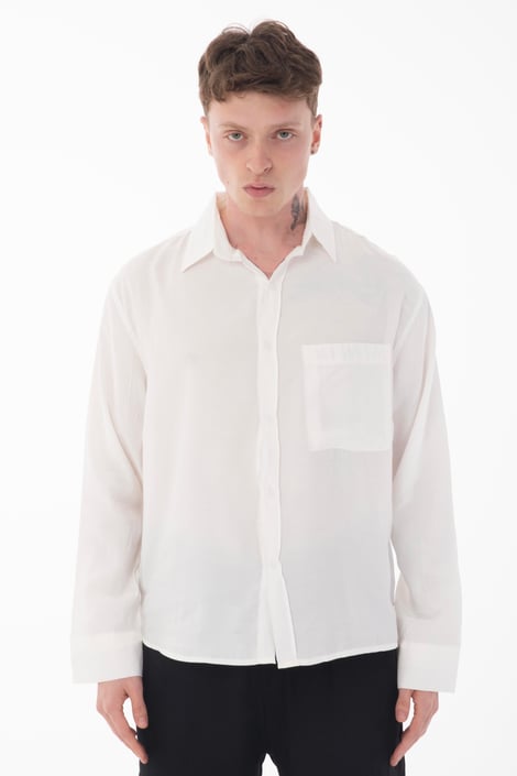 Stand Collar Single Pocket Detailed Long Sleeve Modal Shirt - Ecru