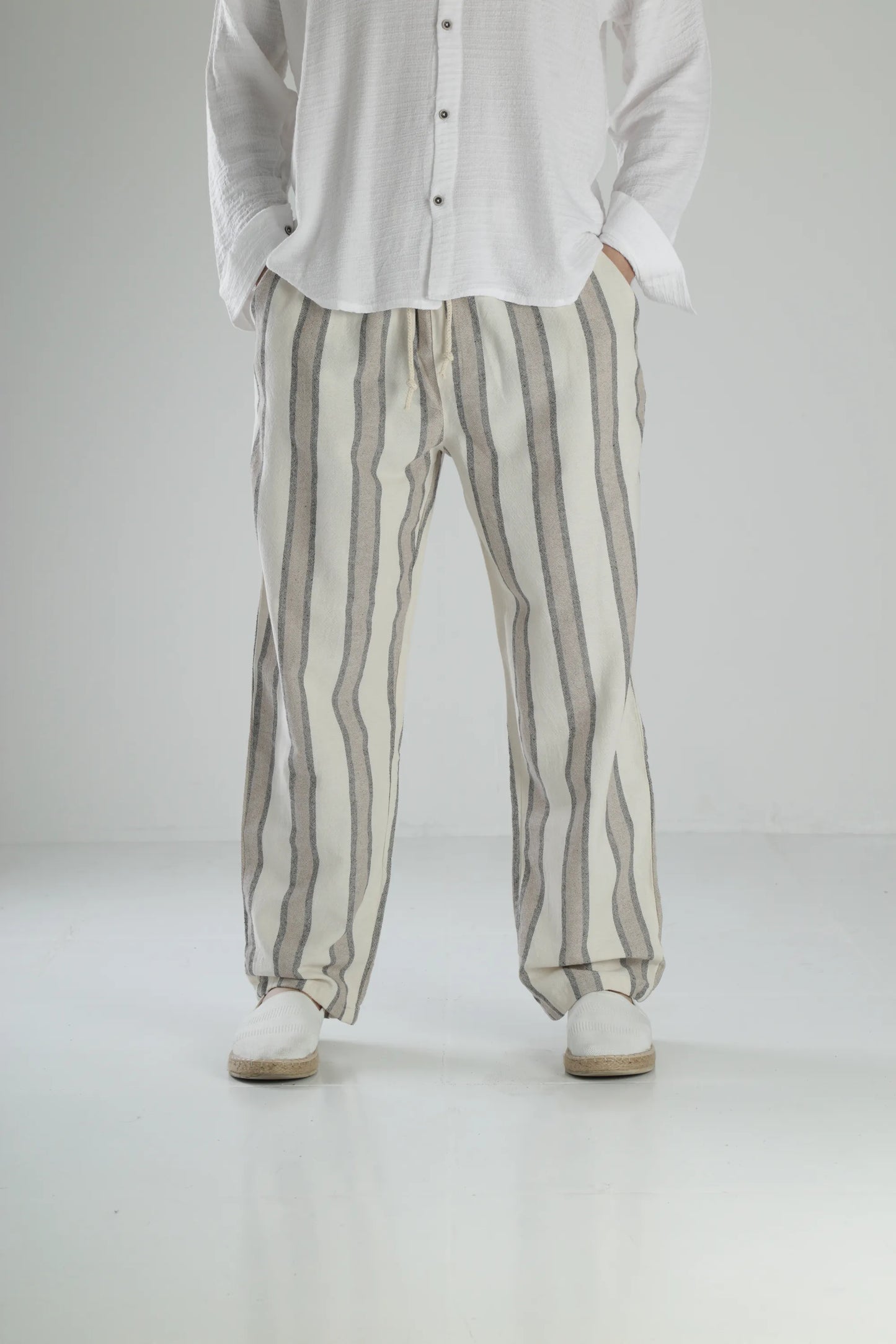 Boheme Striped Linen Baggy Pants - Black