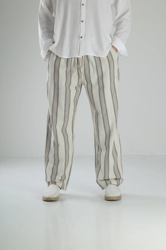 Boheme Striped Linen Baggy Pants - Black