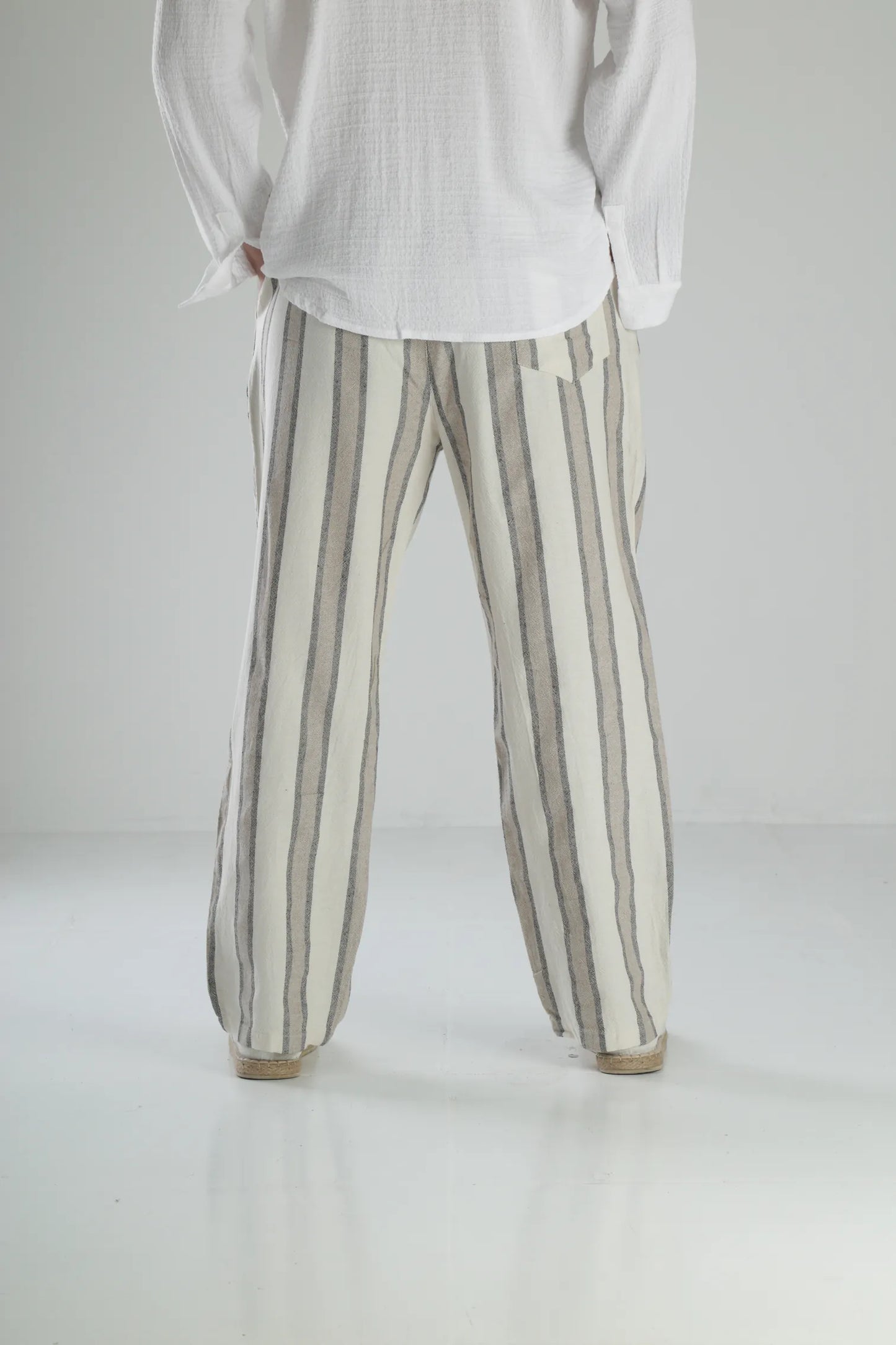 Boheme Striped Linen Baggy Pants - Black
