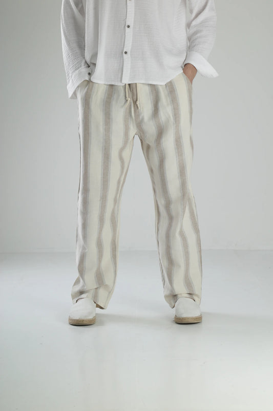 Boheme Striped Linen Baggy Pants - Blue