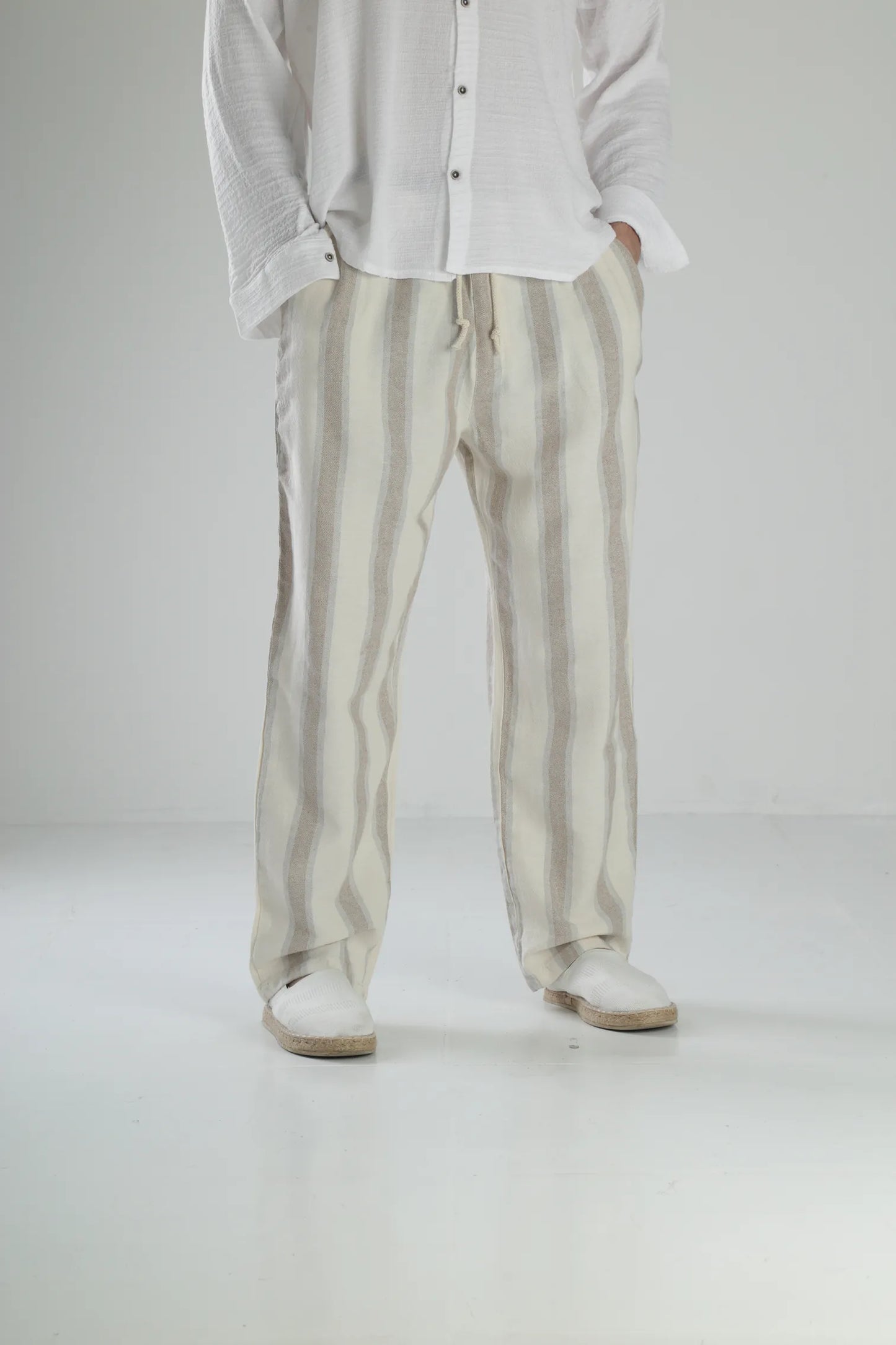 Boheme Striped Linen Baggy Pants - Blue
