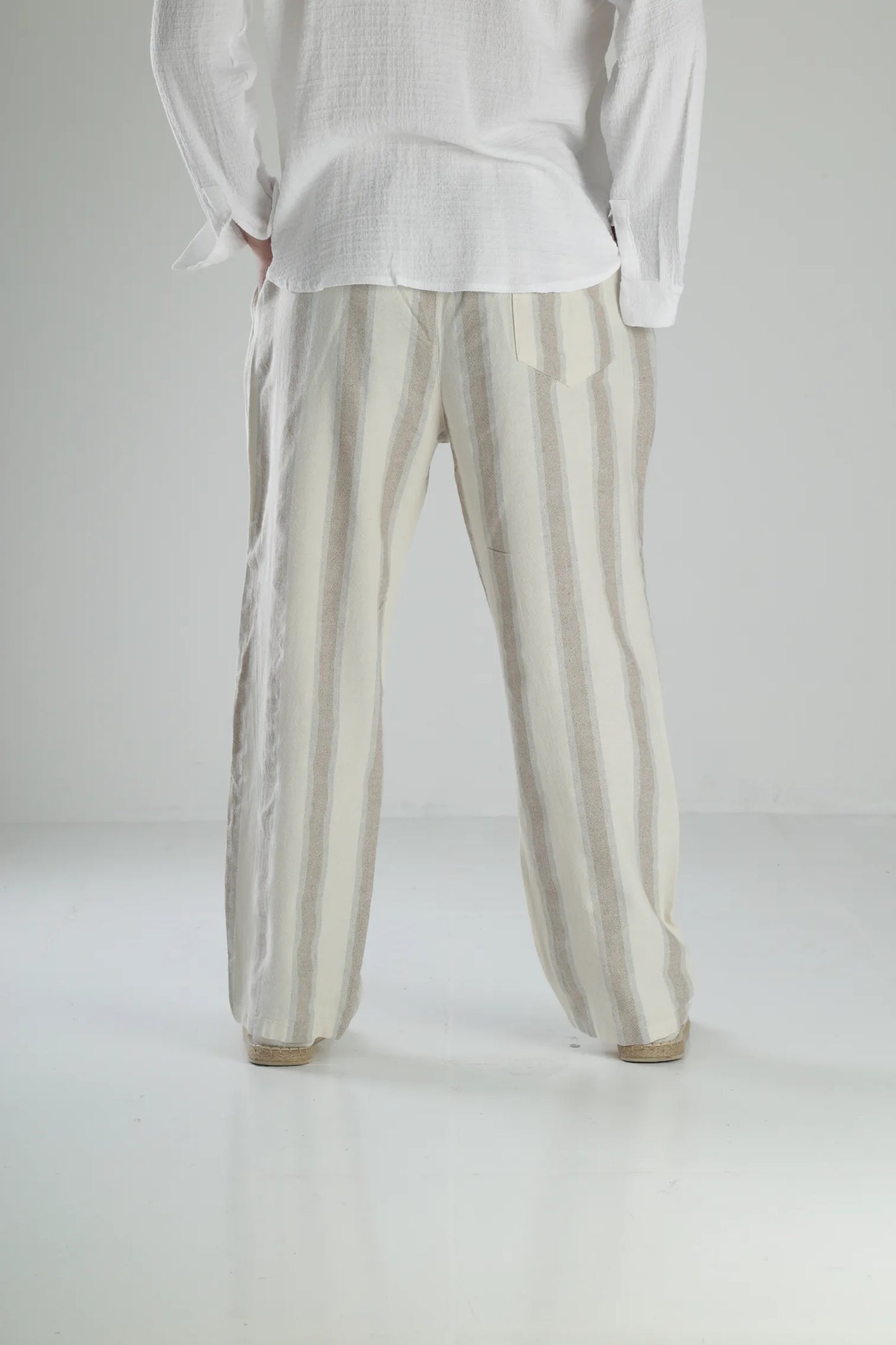 Boheme Striped Linen Baggy Pants - Blue