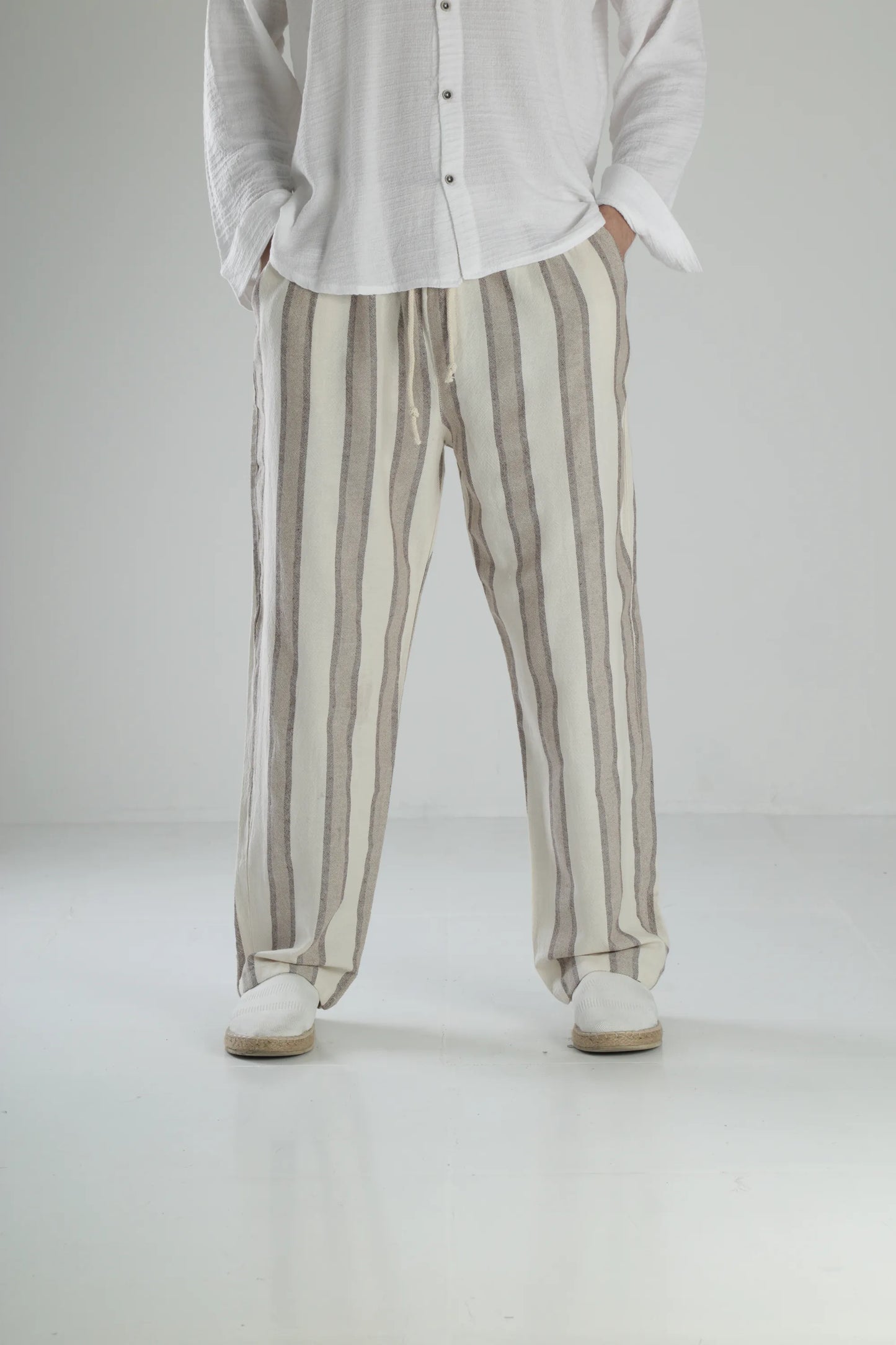 Boheme Striped Linen Baggy Pants - Brown