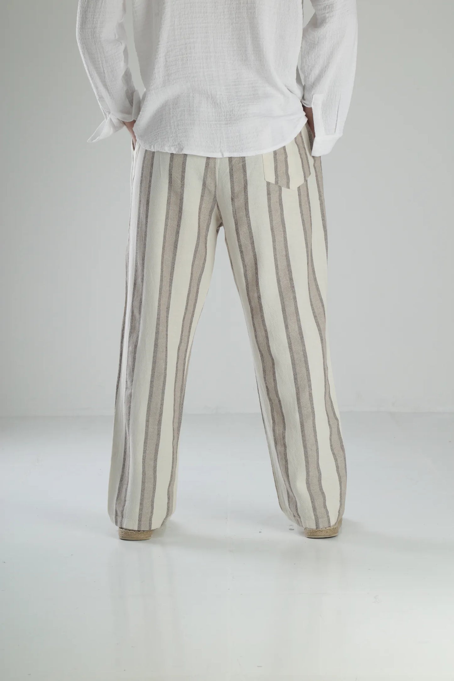 Boheme Striped Linen Baggy Pants - Brown