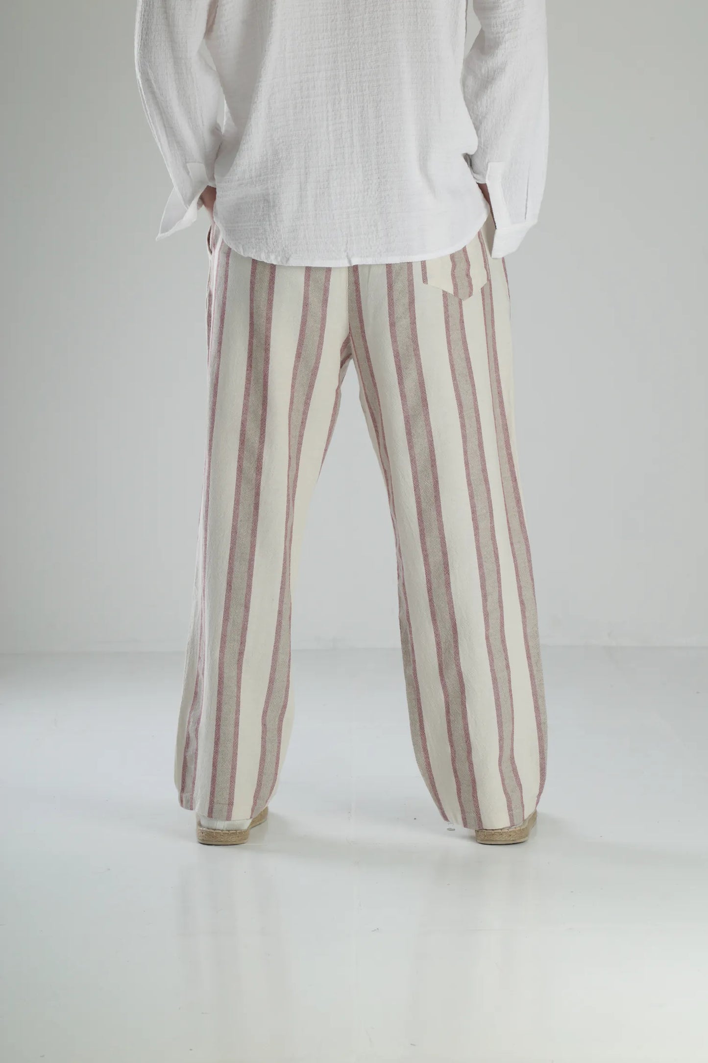 Boheme Striped Linen Baggy Pants - Burgundy