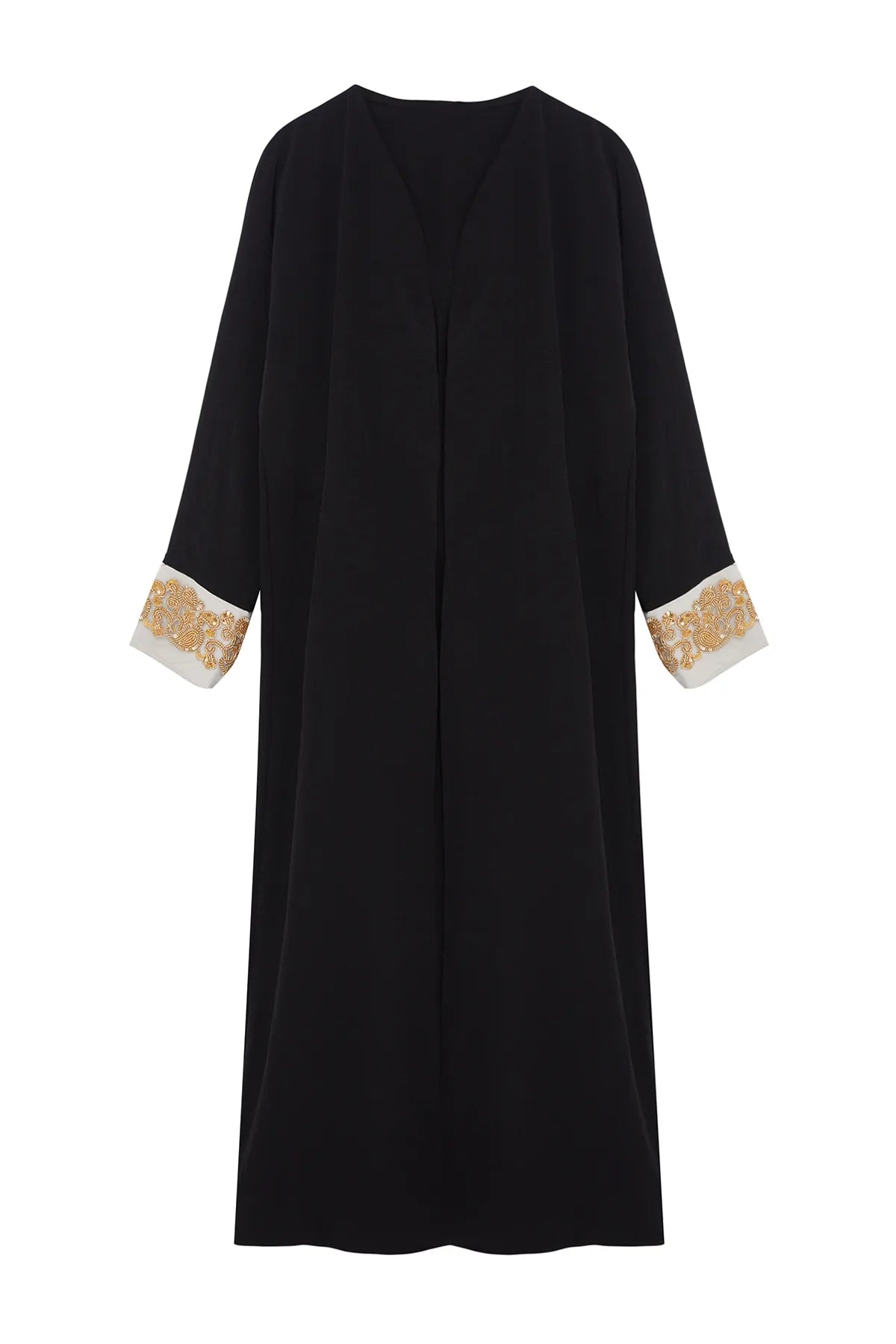 Black Axial Embroidered Woven Abaya