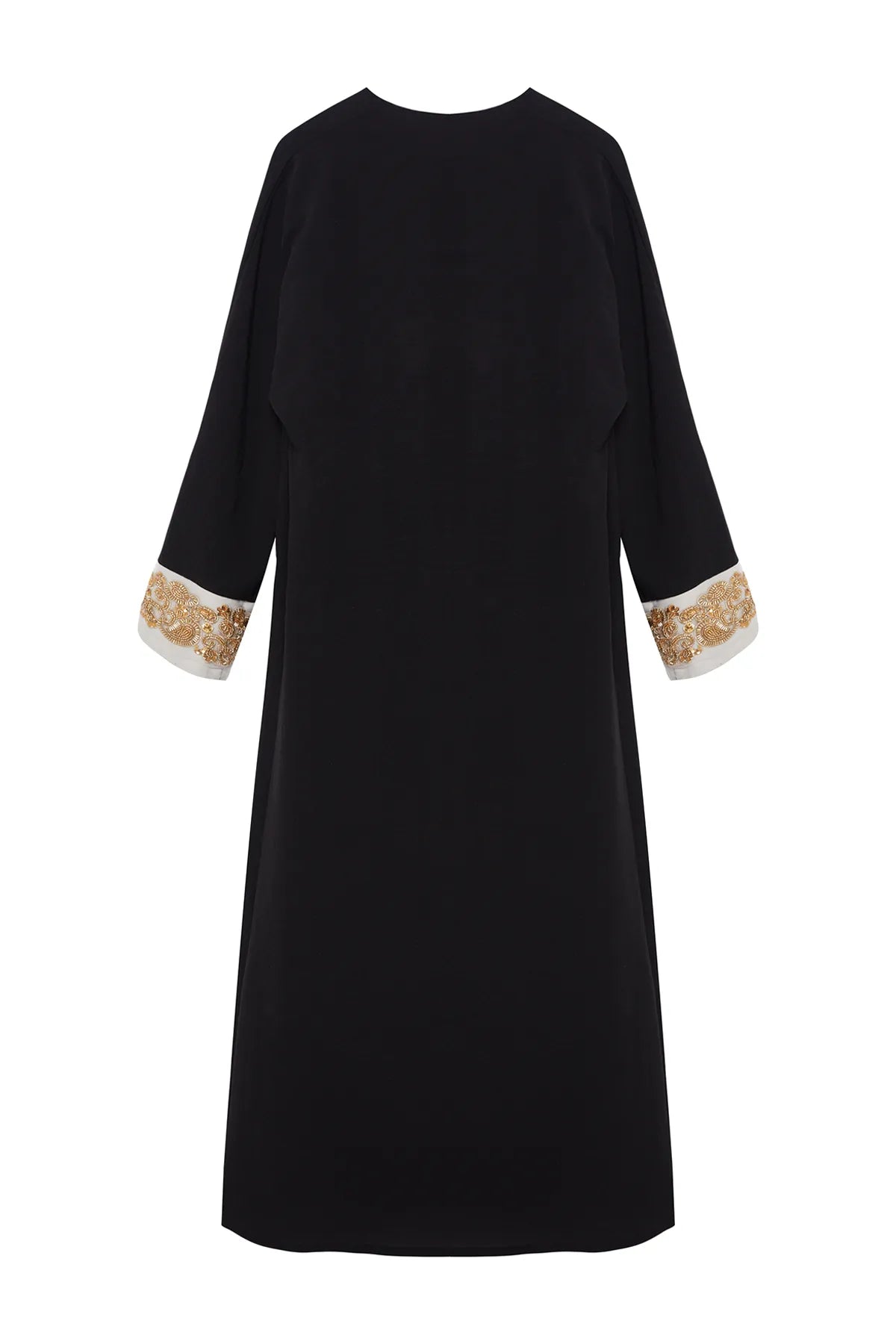 Black Axial Embroidered Woven Abaya