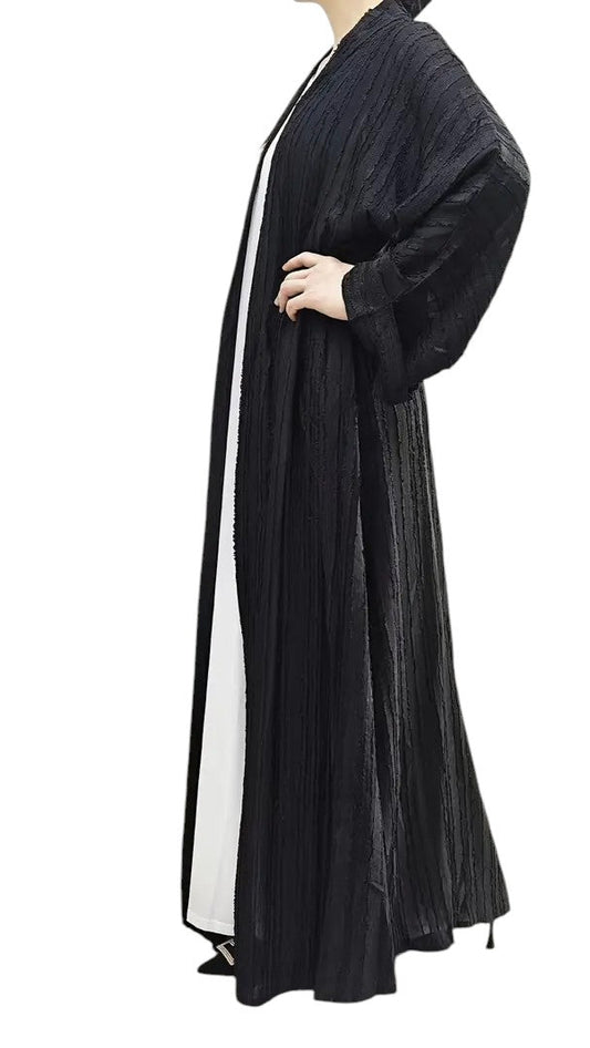 Textured Stripe Fabric Black Abaya