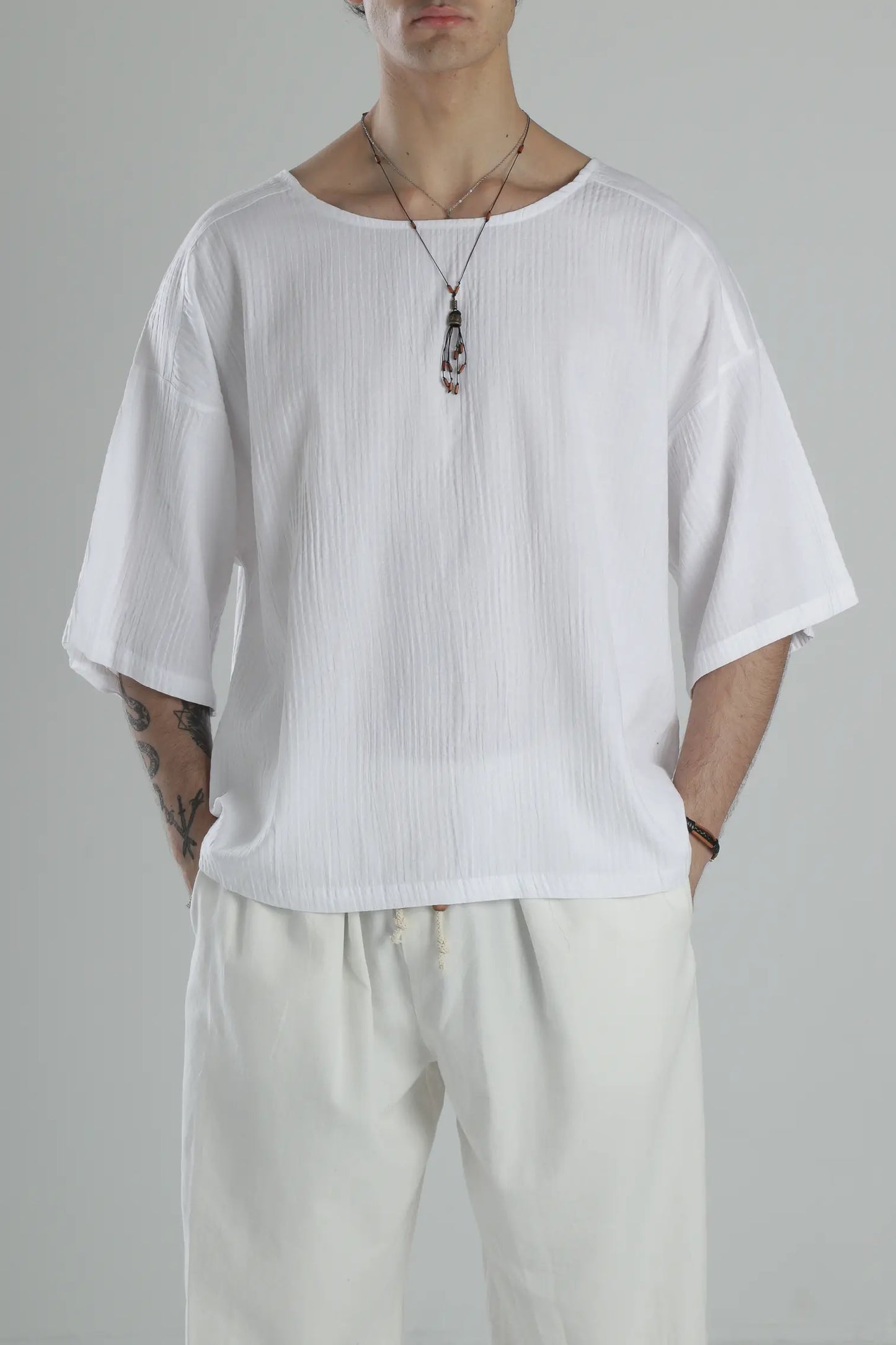 Boho Harem Muslin T-Shirt - White