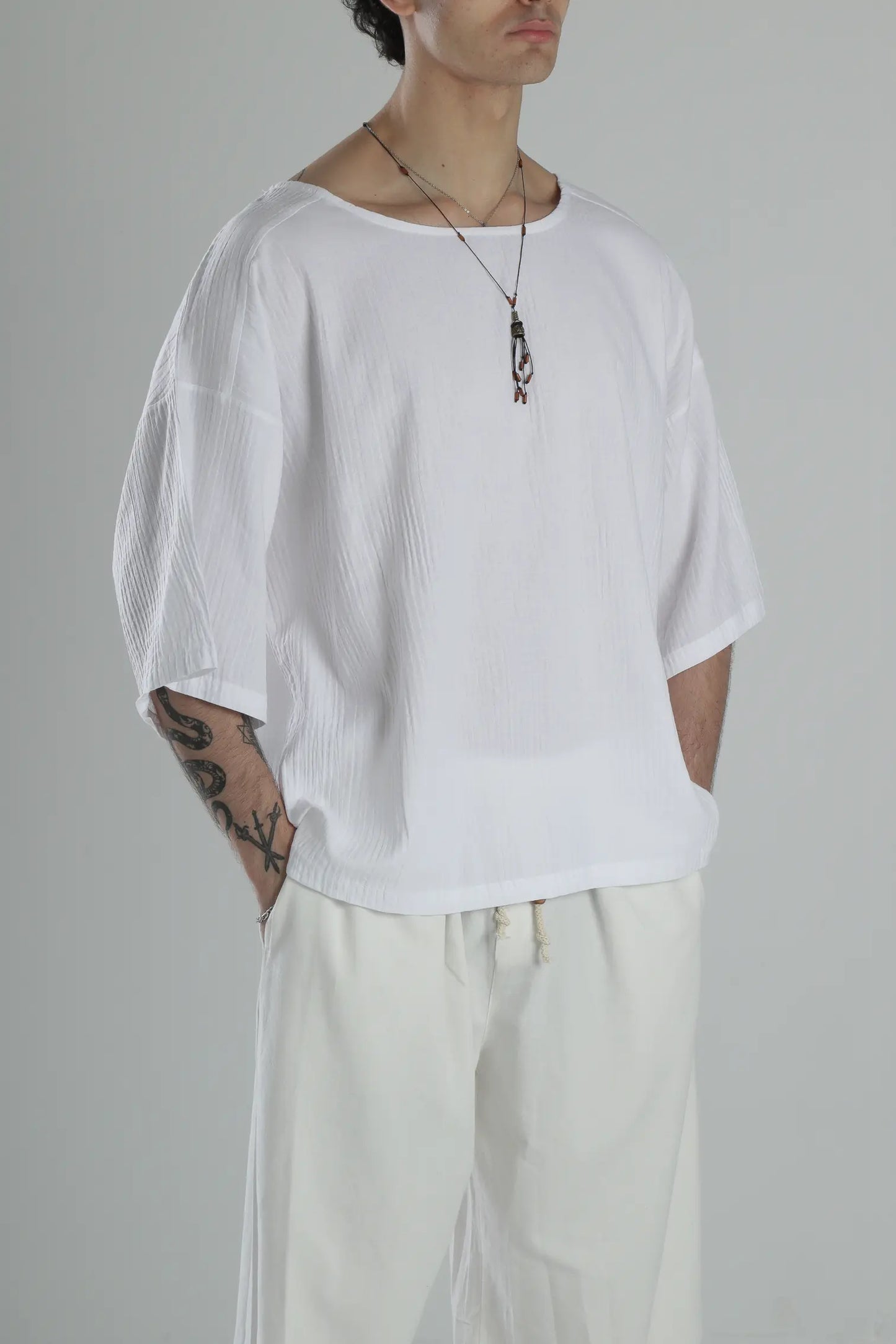 Boho Harem Muslin T-Shirt - White