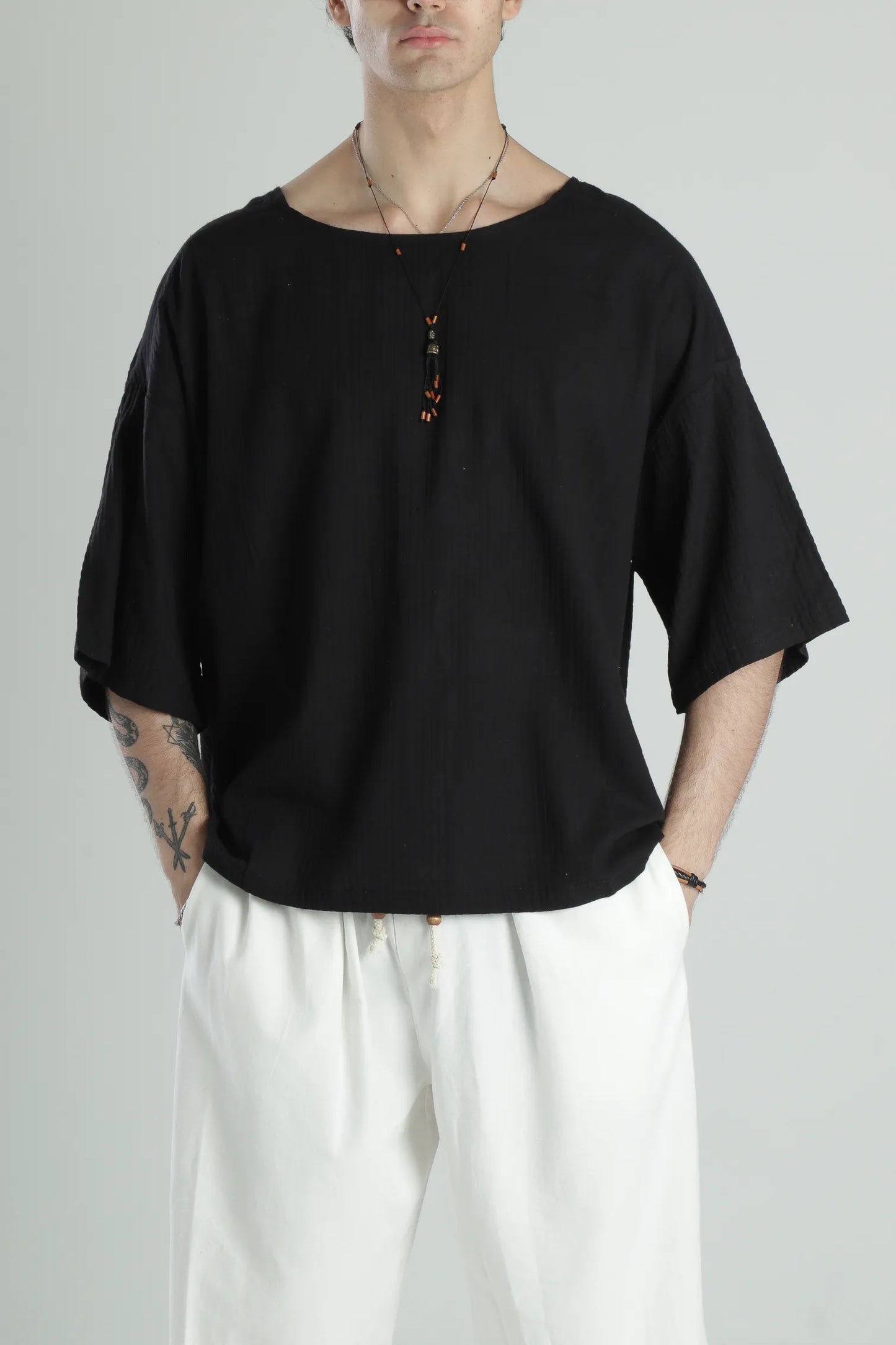 Boho Harem Muslin T-Shirt - Black