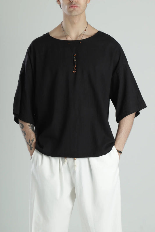 Boho Harem Muslin T-Shirt - Black