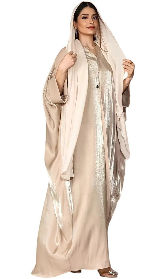 Glossy Satin-Effect Batwing Sleeve Abaya