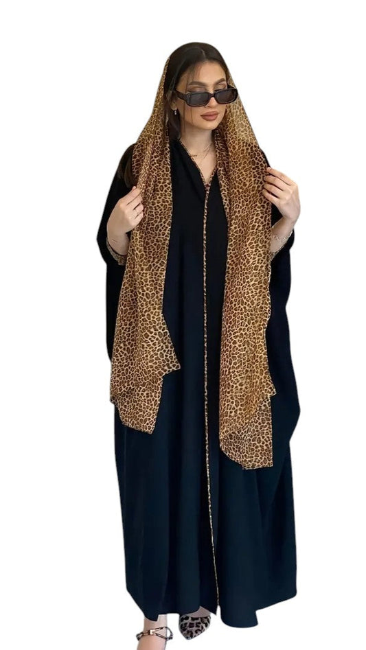 Leopard Patterned Stylish Abaya with Matching Scarf