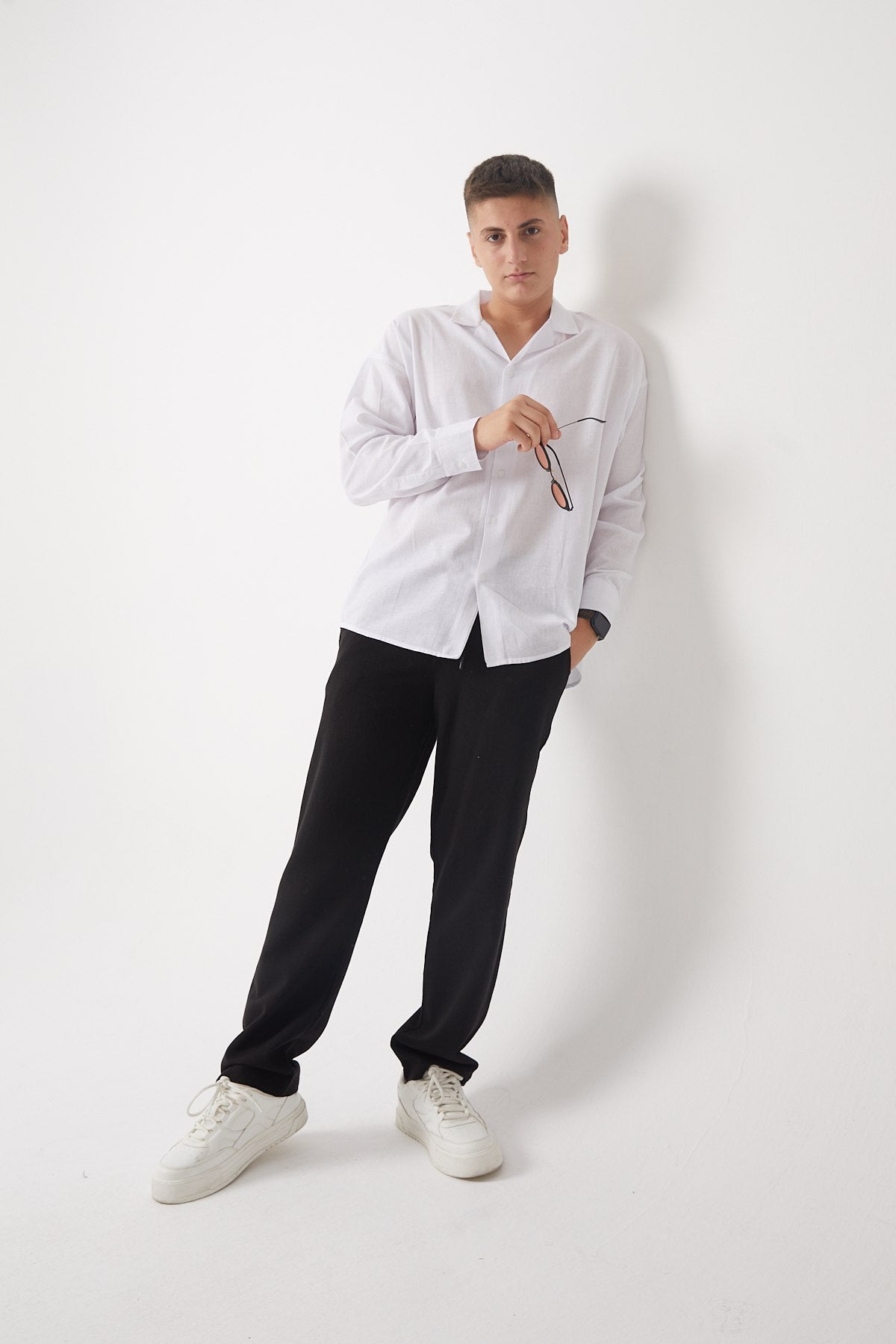 Apache Collar Long Sleeve Cotton Shirt - White