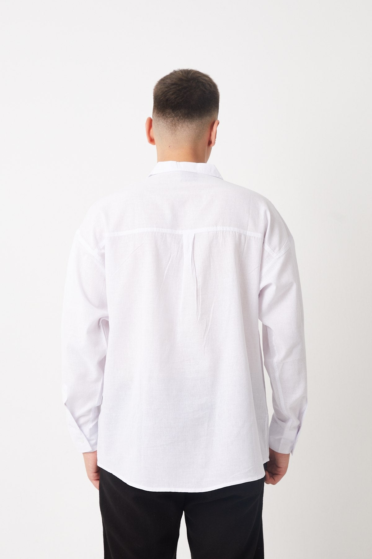 Apache Collar Long Sleeve Cotton Shirt - White