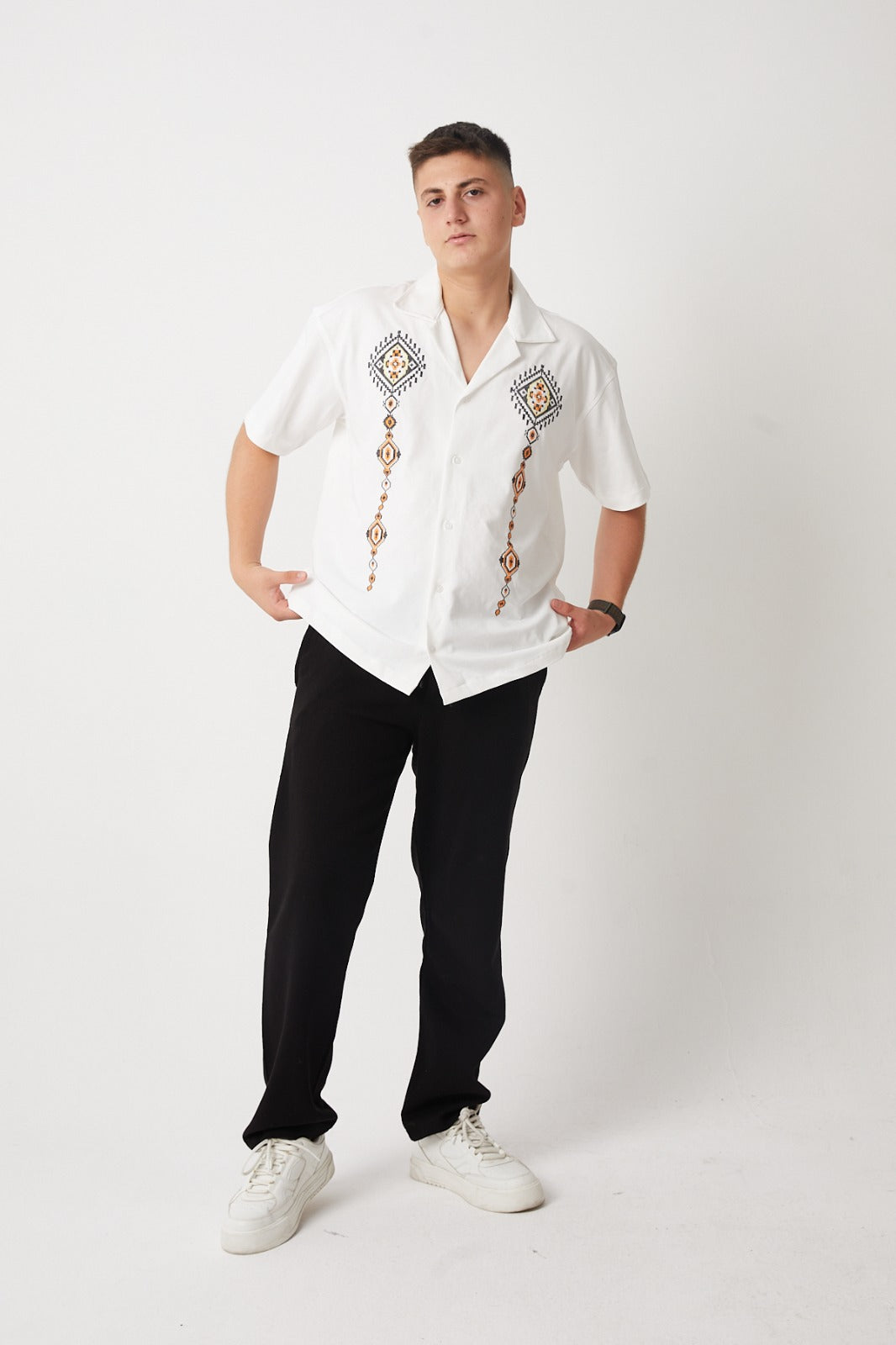 Apache Collar, Embroidered Detail, Supreme Shirt - White