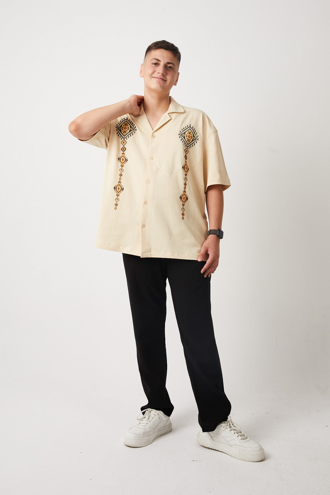 Apache Collar, Embroidered Detail, Supreme Shirt - Beige
