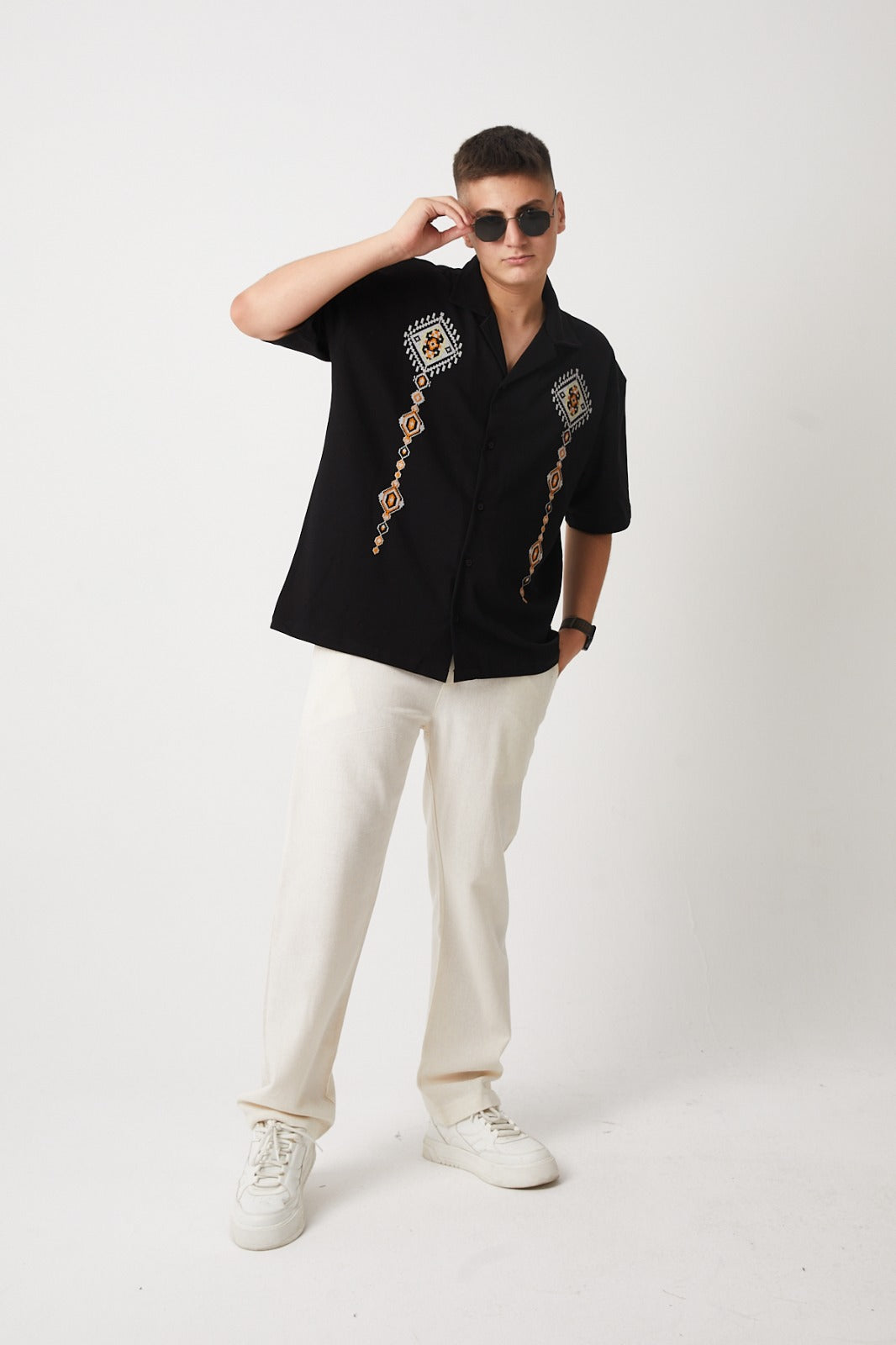 Apache Collar, Embroidered Detail, Supreme Shirt - Black