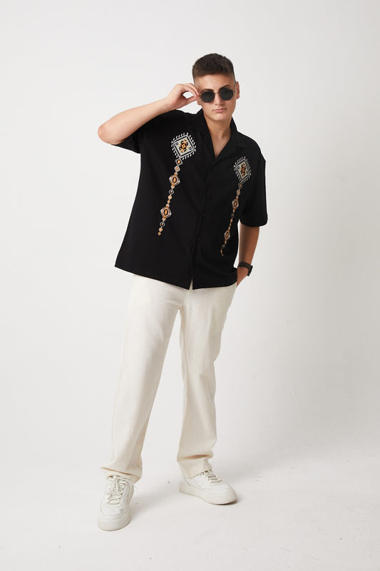 Apache Collar, Embroidered Detail, Supreme Shirt - Black