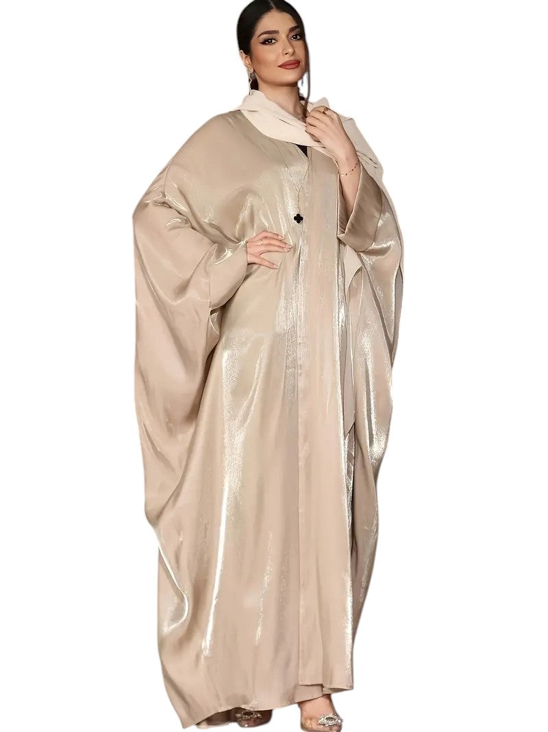 Glossy Satin-Effect Batwing Sleeve Abaya