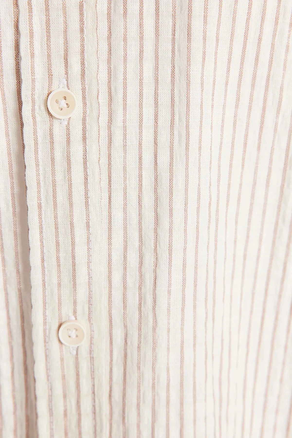Camel Colored Linen Blend - Regular Fit Striped Shirt
