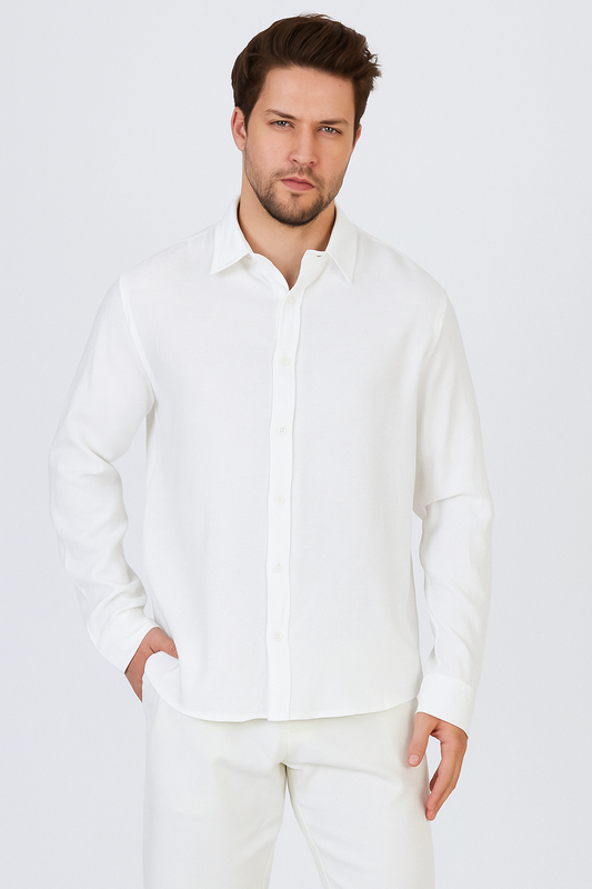 Stand Collar Long Sleeve Shirt-White
