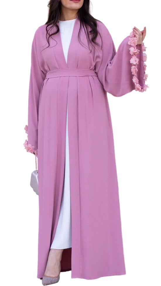 Pink Sleeve 3D Floral Detailed Abaya