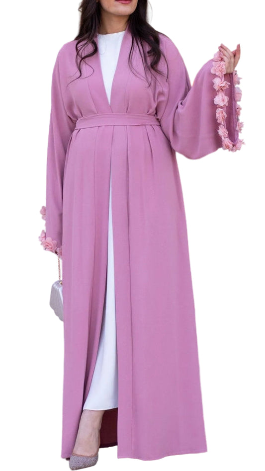 Pink Sleeve 3D Floral Detailed Abaya