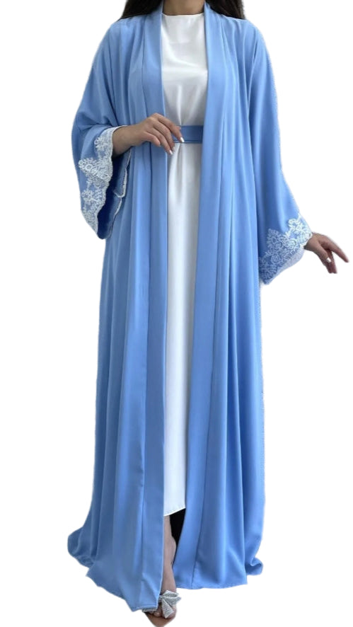 Tulle Lace Detailed Blue Abaya
