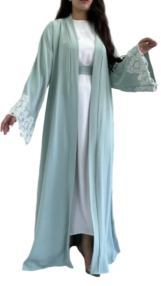 Tulle Lace Detailed Mint Abaya