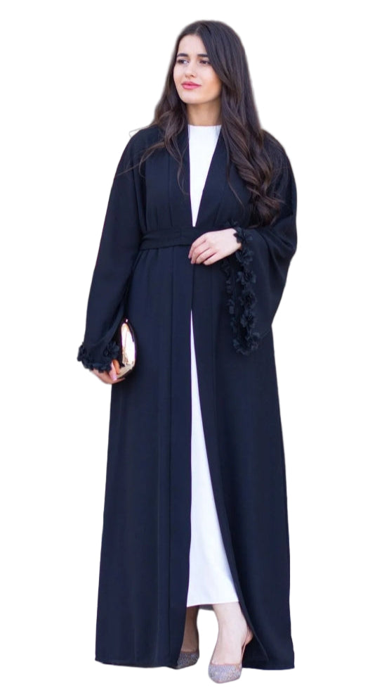 Black Sleeve 3D Floral Detailed Abaya