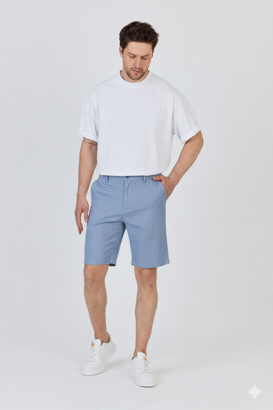 Blue Linen Woven Regular Fit Shorts